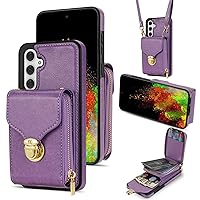 XYX Wallet Case for Samsung S23 FE, PU Leather Zipper Handbag Purse Flip Case with Card Slots Holder Crossbody Adjustable Lanyard for Galaxy S23 FE 5G, Purple
