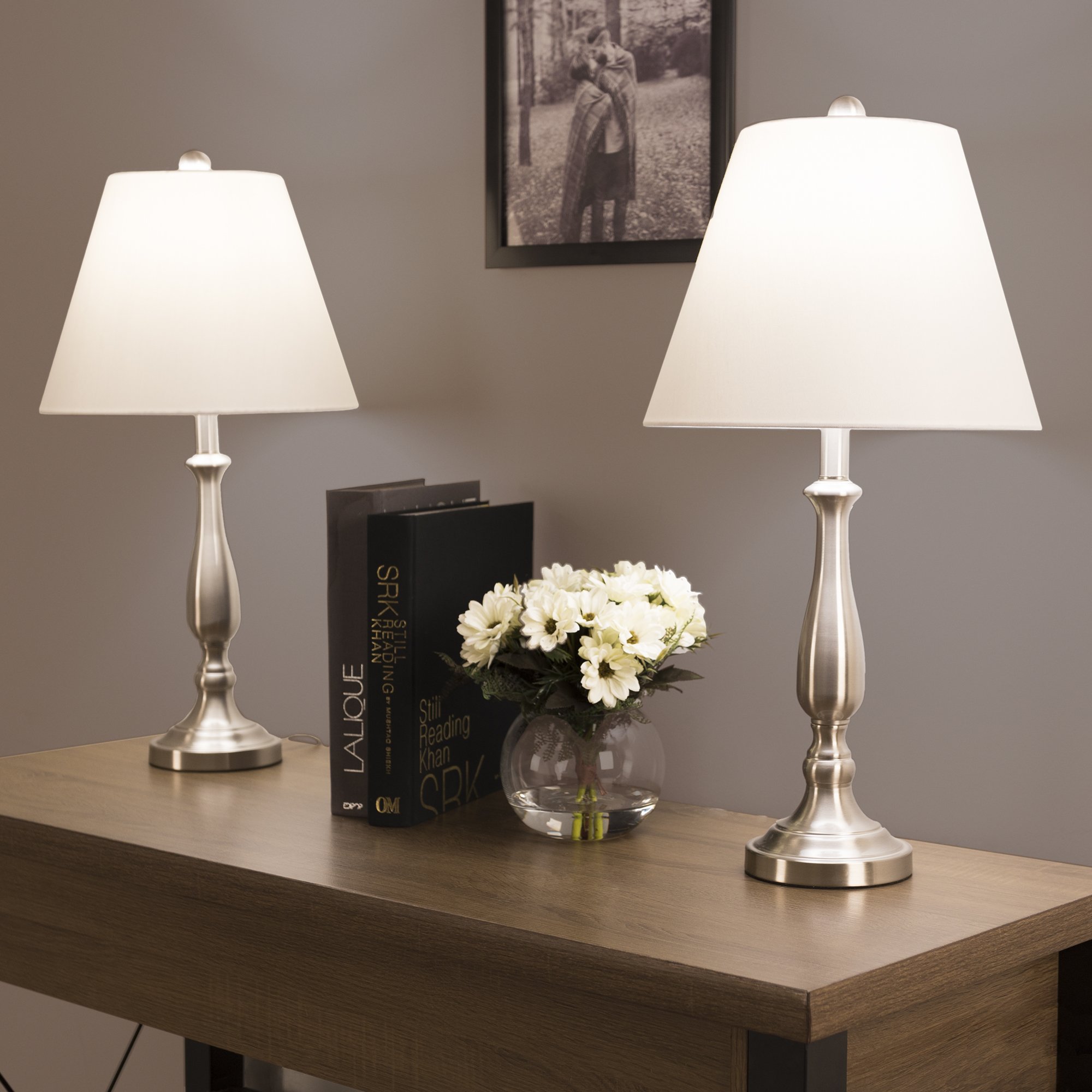 Table Lamps Set of 2, Traditional Brushed Steel (2 LED Bulbs included) by Lavish Home