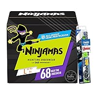 Pampers Ninjamas + Oral-B Toothbrush, Nighttime Training Pants Boys, 68 Count, Size L & Oral-B Kids Power Kid's Toothbrush, Avengers