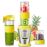 Personal Blender with 2 x 20oz Travel Bottle and Coffee/Spices Jar, Portable Smoothie Blender and Coffee Grinder in One, 500W Single Serve Blender for Shakes and Smoothies, BPA free(Yellow)