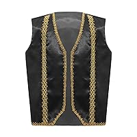 Kids Arabian Prince Waistcoat Boy Girl Vintage Steampunk Gothic Jacket Golden Trim Vest Halloween Cosplay Outerwear