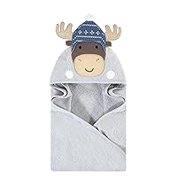 Hudson Baby Unisex Baby Cotton Animal Face Hooded Towel, Winter Moose, One Size