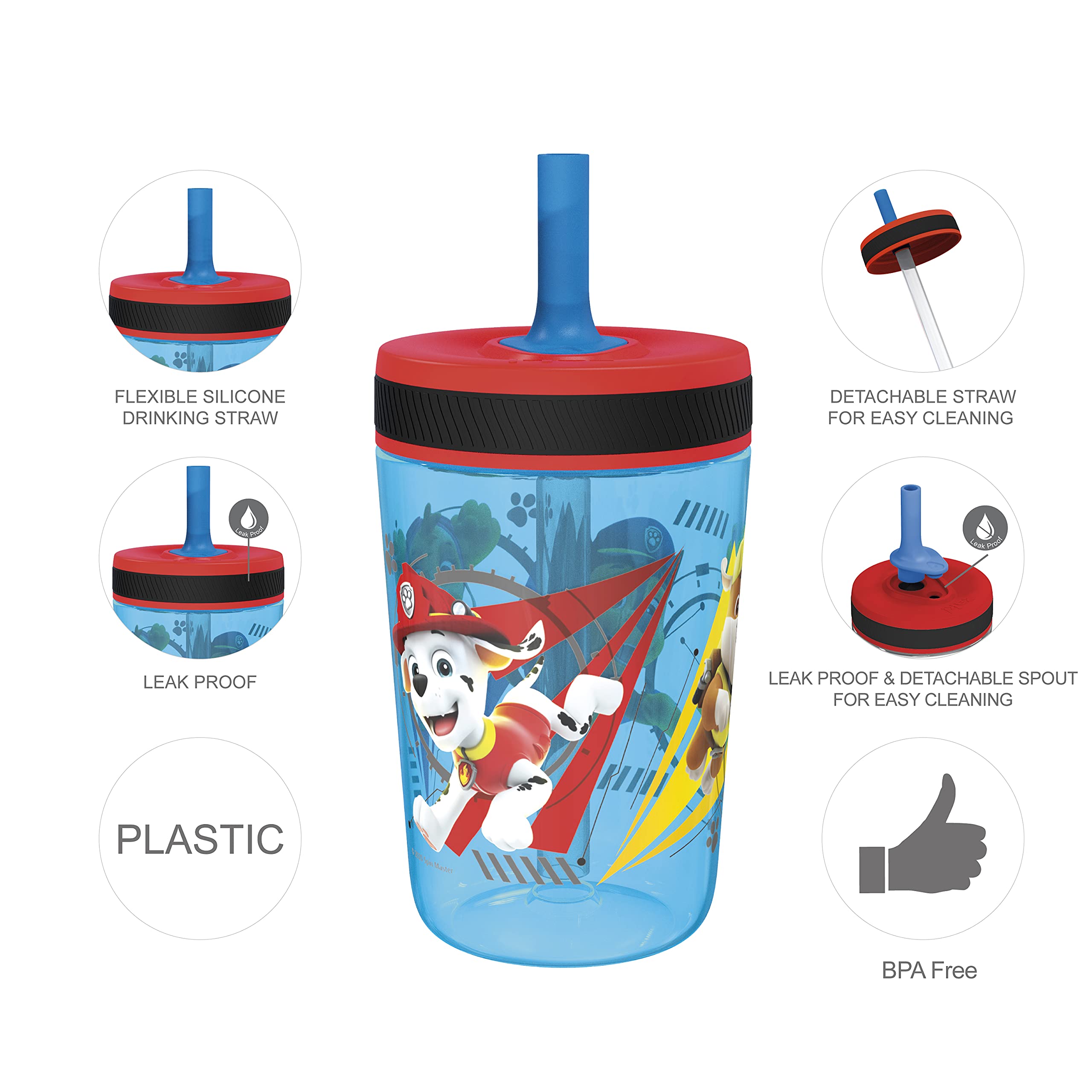 Zak Designs PAW Patrol Kelso Tumbler Set, Leak-Proof Screw-On Lid with Straw, Bundle for Kids Includes Plastic and Stainless Steel Cups with Additional Sipper (Paw Patrol- 3pc)15 fl oz