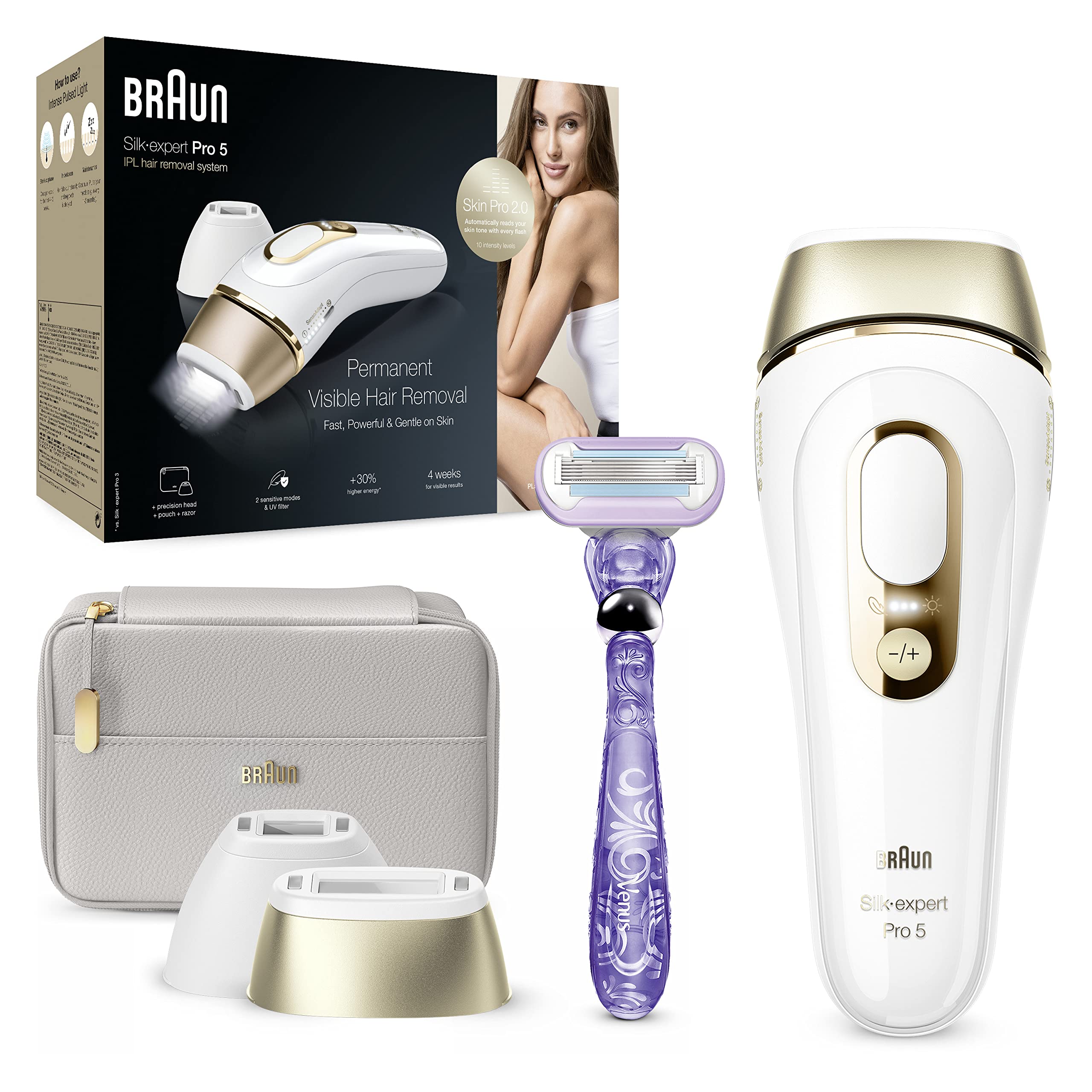 Mua Braun IPL Silk Expert Pro 5, Visible Permanent Hair Removal For Women  and Men, Venus Razor, Alternative For Laser Hair Removal, Gifts for Women,  PL5137, White/Gold, Pack of 1 trên Amazon