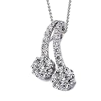 18k White Gold Double Stem Flower Diamond Pendant with .52 Ct Diamonds G-H Color VS2-SI1 Clarity