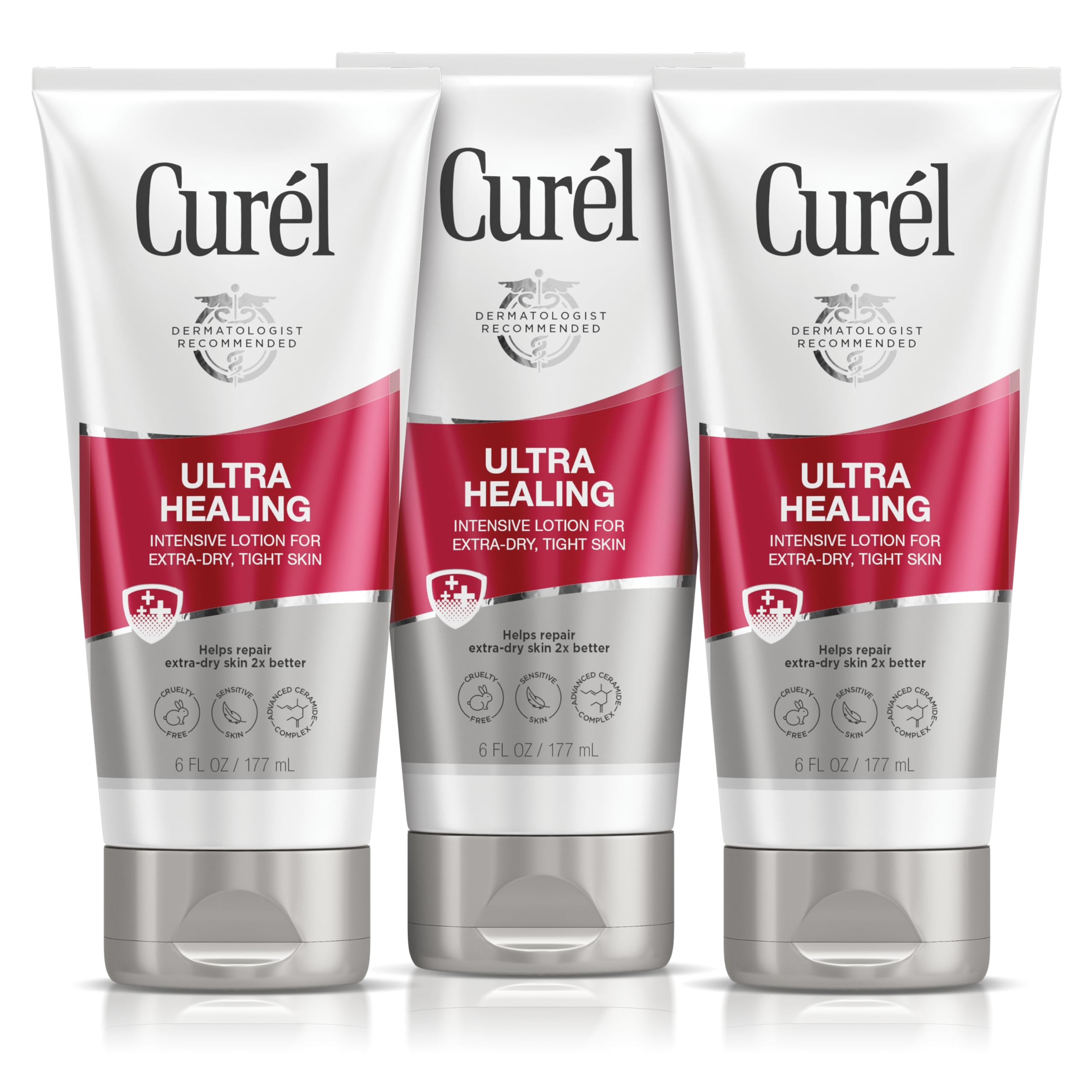 Curel Ultra Healing Intensive Fragrance-Free Lotion For Extra-Dry Skin, Dermatologist Recommended, Ideal for Sensitive Skin, Cruelty Free, Paraben Free, 3-6 Oz