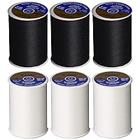 6 Pack Bundle - (3 Black + 3 White) - Coats & Clark Dual Duty All-Purpose Thread - Three 400 Yard Spools each of BLACK & White
