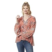 Jessica Simpson Women's Celeste Neck Tie Long Sleeve Boho Top