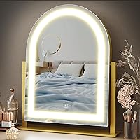 Lighted Makeup Mirror, Hollywood Vanity Mirror with Lights, Three Color Lighting Modes, and Detachable 10X Magnification Mirror, Smart Touch Control, 360°Rotation (15.2in. Curved)