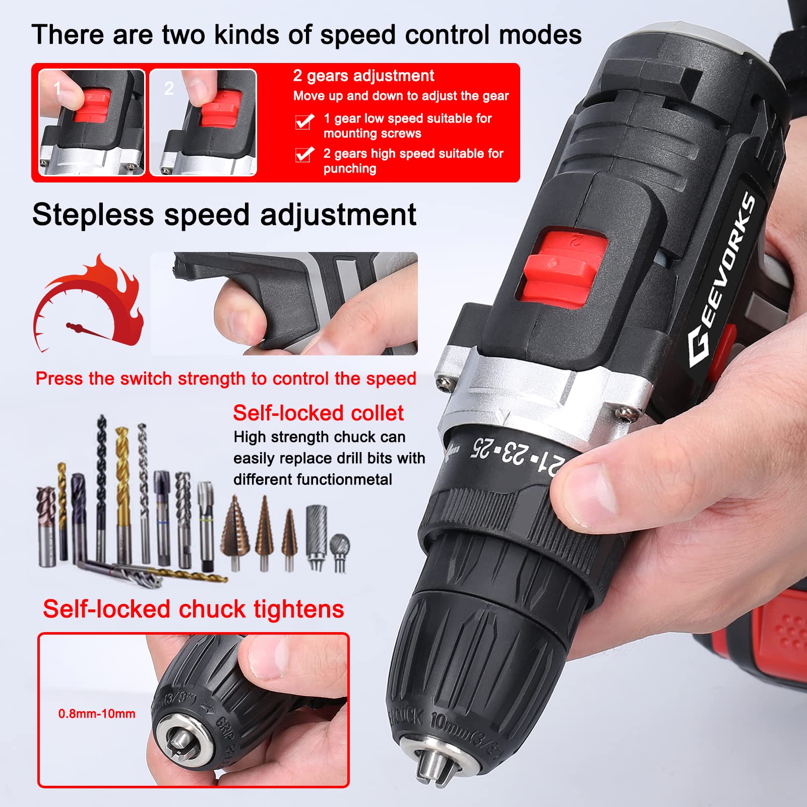 mewmewcat Electric Drill 21V Multi-functional Electric Impact Cordless Drill High Power Lithium Battery Rechargeable Hand Drill Home DIY Power Tool