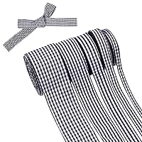 Pandahall 5 Roll Gingham Ribbon Black and White Checked Polyester Ribbon Picnic Ribbon Christmas Wrapping Ribbon for Making Bows, Sewing, Gift Wrapping, Wedding, Bridal Shower