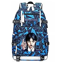 Student Lightweight Bookbag Rucksack-Wednesday Addams Waterproof Bagpack with USB Charging Port for Travel