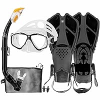 Kids Mask Fins Snorkel Set Snorkeling Packages, with Diving Mask, Snorkel, Adjustable Swim Fins, Mesh Bag, Anti-Fog Anti-Leak Snorkeling Gear for Kids for Snorkeling Swimming Diving