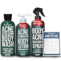 Acne Exfoliating Body Wash & Acne Eliminating Body Lotion - Cucumber Mint Scent & Body Acne Treatment Spray