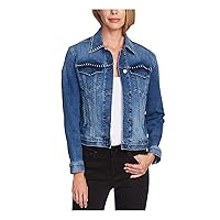 Vince Camuto TWO Womens Blue Embellished Denim Jacket Size: XXS