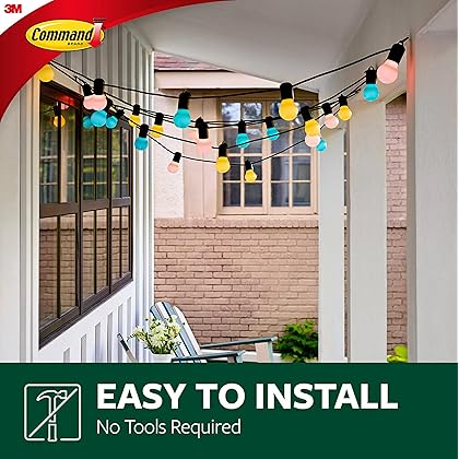 Command Outdoor Light Clips, Damage Free Hanging Outdoor Light Clips with Adhesive Strips, No Tools Wall Clips for Hanging Outdoor Lights and Cables, 64 Clear Clips and 80 Command Strips