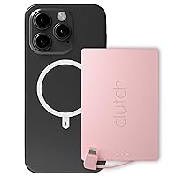 Clutch - Pro Portable Charger - Compatible with iPhone 14 or older & Small Devices - Power Bank - Magnetic Battery Pack - TSA Approved Travel Charger - USB Rechargeable - Built-in Cable - 3.7oz - Pink