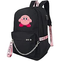 Anime Kirby Backpack Book Bag Laptop School Bag with USB Charging Port and Headphone Port