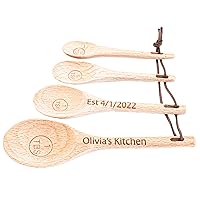 Personalized Measuring Spoons Set 4PCs Kitchen Utensil Gadget Engraved Wooden Cooking Bakery Tool Eco-friendly Housewarming Chef Customized Baby Shower Gifts Including 1/4TSP, 1/2TSP, 1TSP, 1TBS