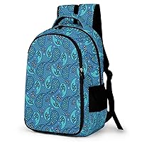 Blue Paisley Pattern Backpack Double Deck Laptop Bag Casual Travel Daypack for Men Women