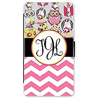 iPhone Xs Max, Phone Wallet Case Compatible with iPhone Xs Max [6.5 inch] Pink Owls Chevrons Zig Zag Monogrammed Personalized Protective Case IPXSMW