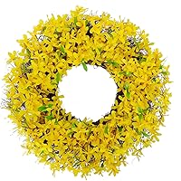 25 Inches Yellow Forsythia Flower Spring Wreath for Front Door, Summer Farmhouse Rustic Decor