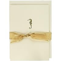 Graphique Seahorse La Petite Presse Boxed Notecards - 10 Embossed and Embellished Gold Foil Seahorse Blank Cards with Matching Envelopes, 3.25