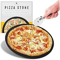 Heritage Pizza Stone, 15 inch Ceramic Baking Stones for Oven Use - Non Stick, No Stain Pan & Cutter Set for Gas, BBQ & Grill - Kitchen Accessories & Housewarming Gifts with Bonus Pizza Wheel - Black