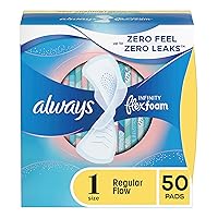Always Infinity Feminine Pads for Women, Size 1 Regular, with wings, unscented, 50 ct