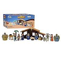 BibleToys Nativity Set - Christmas Story Manger Scene, 18 Pieces With Birth of Baby Jesus Mini-Storybook (in English & Spanish), Little Animals & Figures Indoor Playset, Children Ages 3 And Up