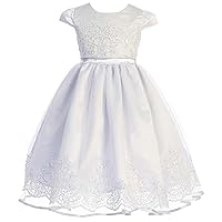 Big Girl Cap Sleeve Sequin Embroidery First Communion Easter Flower Girl Dress