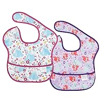Bumkins Disney Bibs for Girl or Boy, SuperBib Baby and Toddler for 6-24 Months, Essential Must Have for Eating, Feeding, Baby Led Weaning, Mess Saving Waterproof Soft Fabric, 2-pk Princess