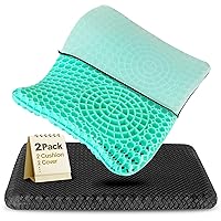 [2 Pack] Seat Cushion, Thickened Big Gel Seat Cushion, Breathable Honeycomb Design with Non-Slip Cover for Office and Car, Sciatica & Back Pain Relief (2 Cushion+2 Cover)
