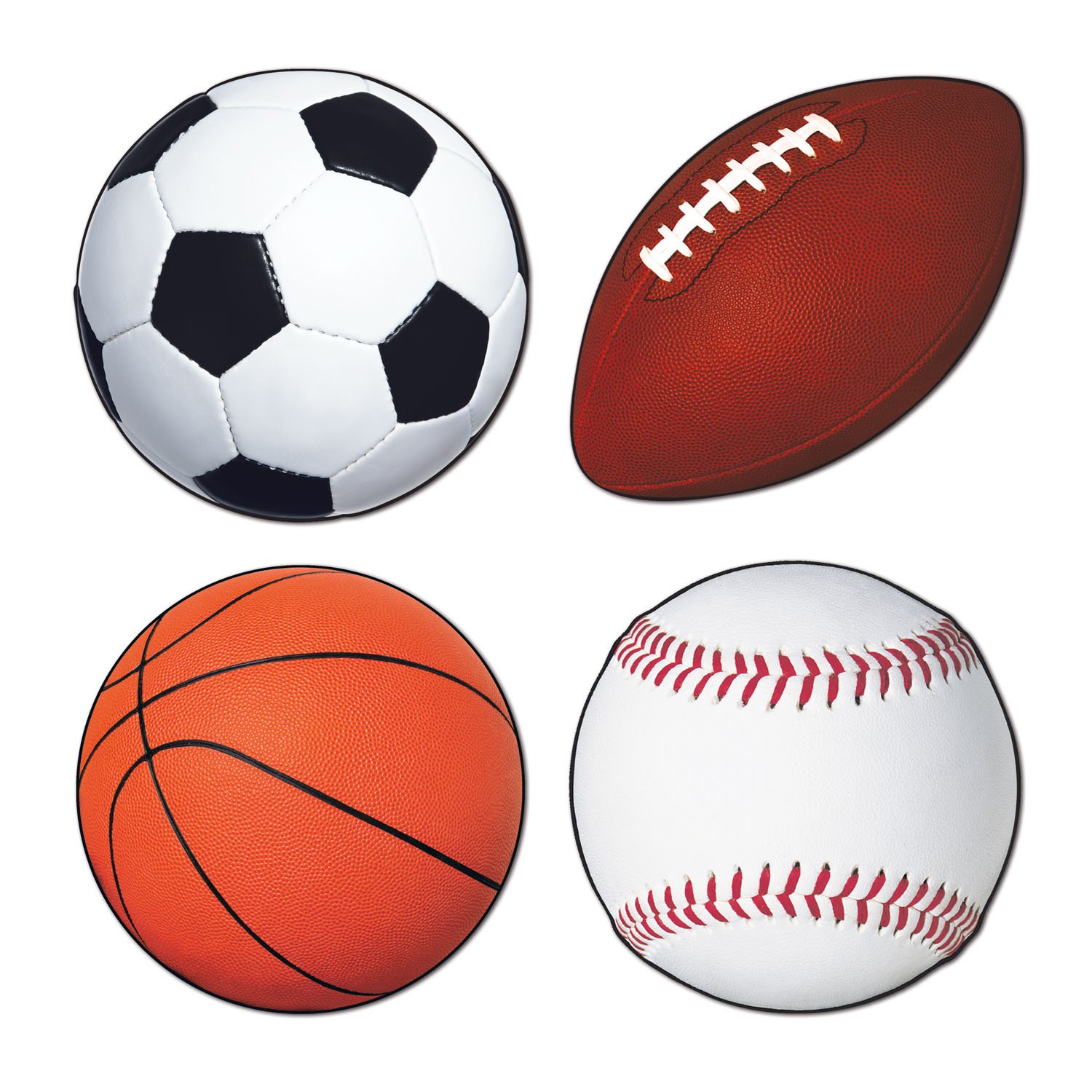 Beistle Sports Ball Cutouts-4 Pcs, Multicolored