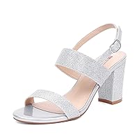 IDIFU Women's 3 Inch Chunky Heels for Women Slingback Ankle Strap Block Heels Open Toe Strappy Dress Shoes For Women Wedding Bridal Evening Party Daily Wear