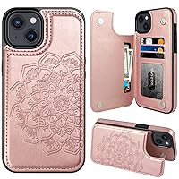 MMHUO for iPhone 15 Plus Case with Card Holder, Flower Magnetic Back Flip Case for iPhone 15 Plus Wallet Case for Women, Protective Case Phone Case for iPhone 15 Plus,Rose Gold