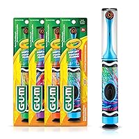 GUM - 10070942126127 Crayola Kids' Power Toothbrush with Travel Cap, Ages 3+, Assorted Colors (Pack of 4)
