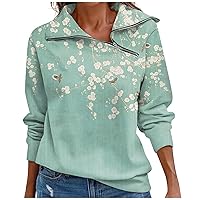 Women Hoodies Pullover Half Zip Fashion Lapel Sweatshirt Long Sleeve Sexy Floral Pullovers Casual Workout Tops