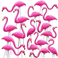 Set of 16 Pink Flamingo Yard Ornament Stakes, Lawn Plastic Flamingo Statue with Metal Legs for Sidewalks, Outdoor Garden, Luau Party, Tropical Party Decor