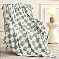 BEDELITE Checkered Blankets Twin Size - Ultra Soft Cozy Knit Fluffy Blanket, Lightweight & Warm Fluffy Throw Blanket for Couch, Bed, Travel (Sage Green, 60