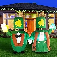 9.5 FT St. Patrick's Day Inflatable Gnomes Outdoor Decoration Blow Up Yard Two Midgets Holding Hands with with Beer and Clover Built-in LED Lights for Indoor Party Garden Lawn Decor
