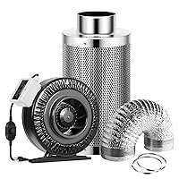VIVOSUN 6 Inch 440 CFM Inline Fan with Speed Controller, 6 Inch Carbon Filter and 8 Feet of Ducting, Air Filtration Combo for Grow Tent Ventilation