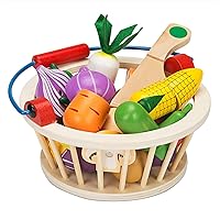 Victostar Magnetic Wooden Cutting Fruits Vegetables Food Play Toy Set with Basket for Kids (Vegetables)