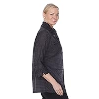 Women Tops and Blouses - 100% Cotton 3/4 Length Sleeve Womens Tops with a Convertible-Shapeable Collar, Black, Medium
