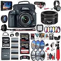 Canon EOS 7D Mark II DSLR Camera with 18-135mm f/3.5-5.6 is USM Lens & W-E1 Wi-Fi Adapter (9128B135) + 4K Monitor + Canon EF 50mm Lens + Mic + Headphones + 2 x 64GB Card + More (Renewed)