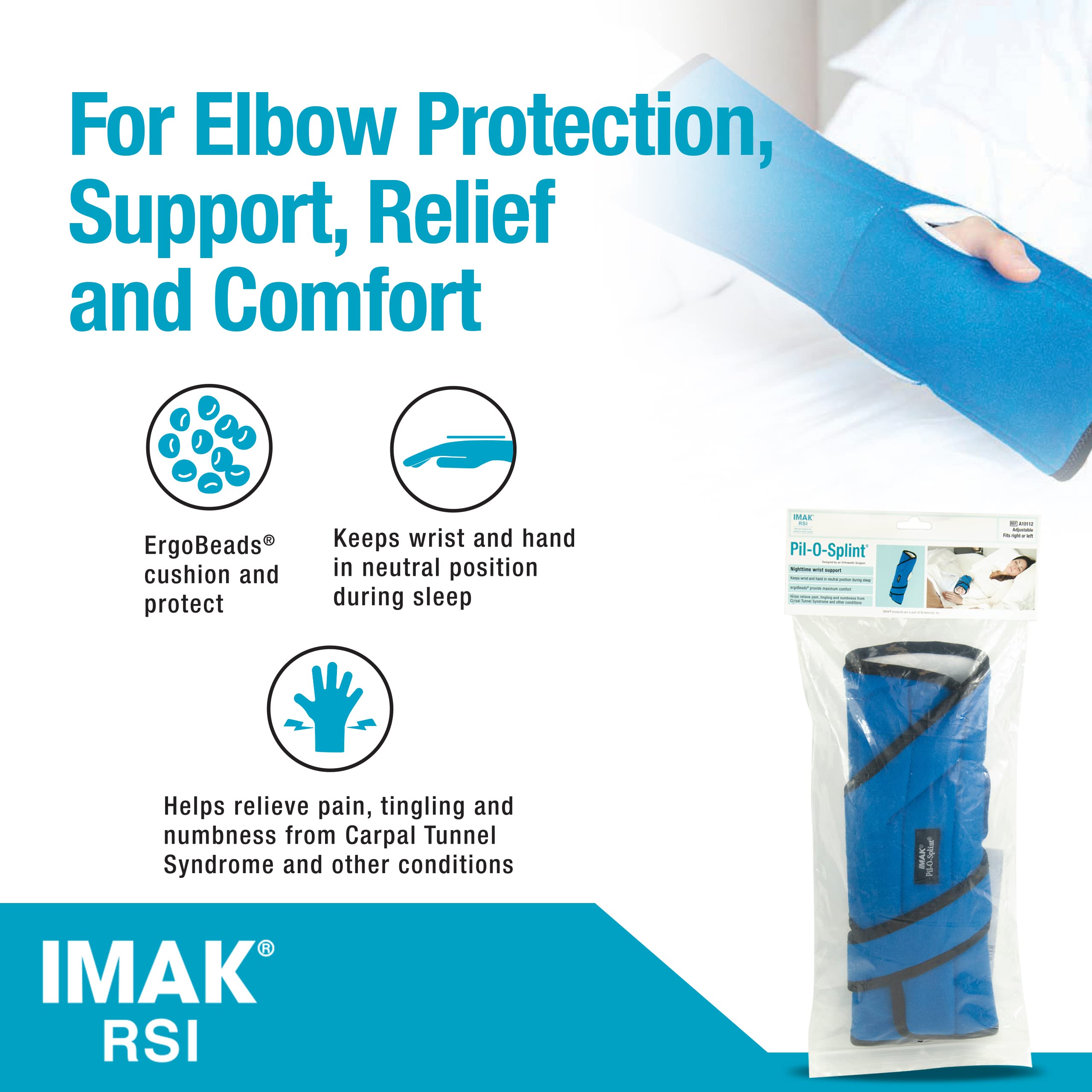 Brownmed - IMAK RSI Pil-O-Splint - Wrist Brace & Immobilizer for Nighttime - Removable Splint for Customizable Comfort & Support