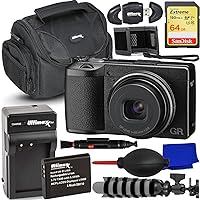 Ricoh GR IIIx Digital Camera + SanDisk 64GB Extreme SDXC Memory Card, Extended Life Replacement Battery with Rapid Travel Charger, Water-Resistant Gadget Bag, Mini Gripster Tripod & More (16pc Bundle)