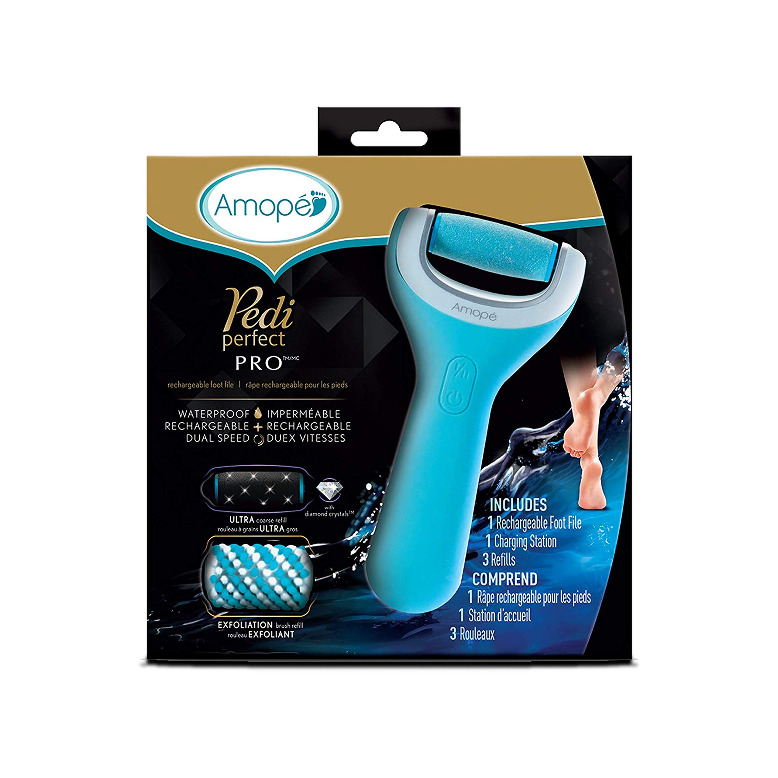 Amope Pedi Perfect Wet & Dry Foot File, Callous Remover for Feet, Hard and Dead Skin - Rechargeable & Waterproof (Packaging May Vary)