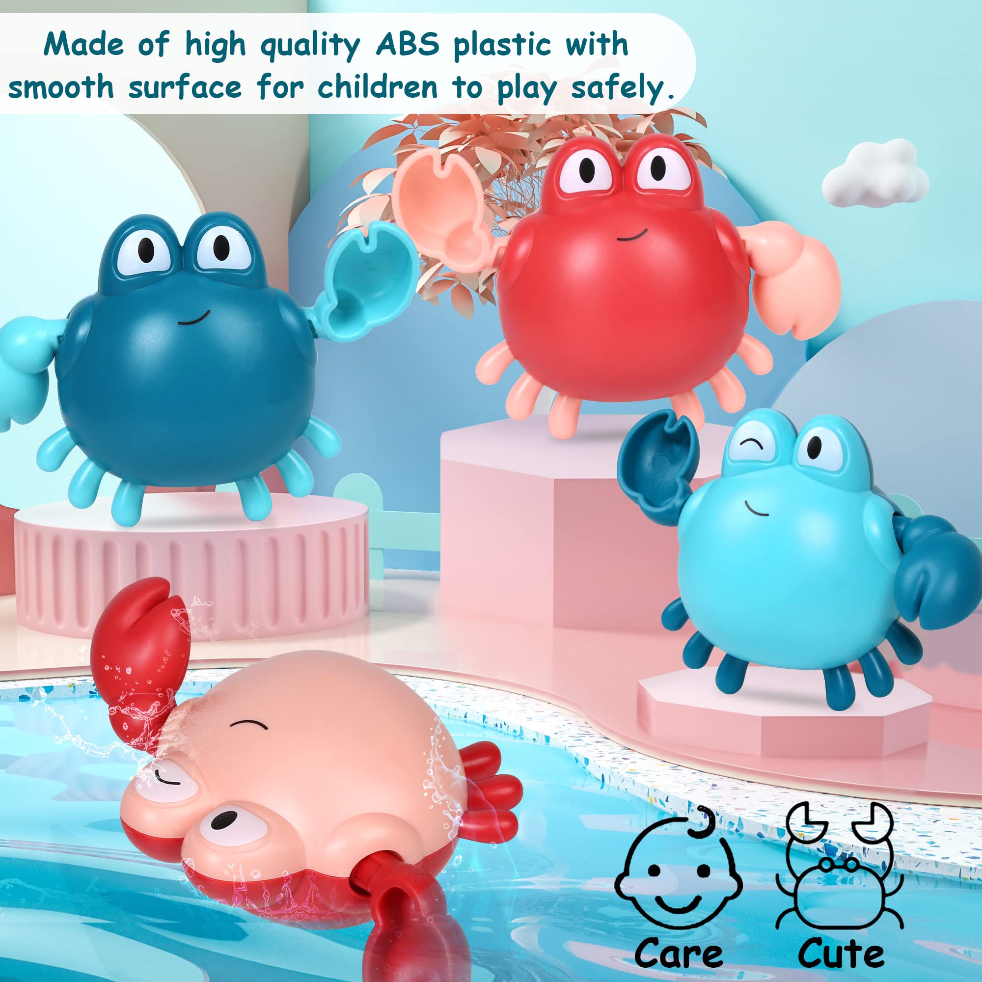 Baby Bath Toys, Bath Toys for Toddlers, Cute Swimming Crab Bath Toys for Kids, for Kids (4 Pcs)