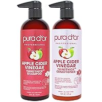 PURA D'OR Apple Cider Vinegar Thin2Thick Set Shampoo Conditioner for Regrowth, Hair Loss, Clarifying, Detox (2 x 16oz) Biotin, Keratin, Caffeine, Castor Oil, All Hair Type, Men/Women, Packaging varies Product Name